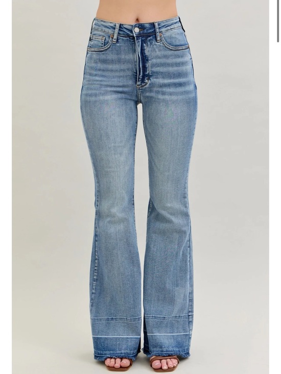 Judy Blue Denim - Judy Blue High Rise Flare Denim Jeans Release Hem Retro Boho JB88486 Size 15/32